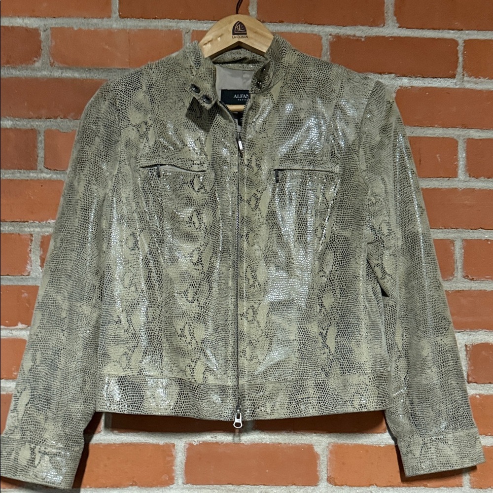 Alfani Women's Snakeskin Leather Jacket - Tan